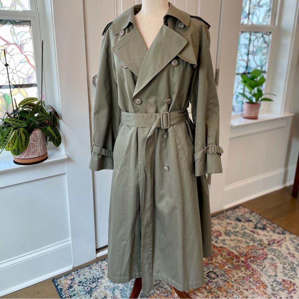 London Fog Double Breasted Belted Khaki Plaid Trench Coat Size 18.5 Regular